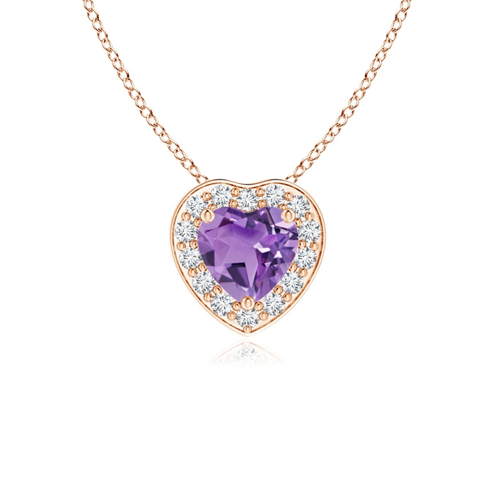4mm A Heart-Shaped Amethyst Pendant with Diamond Halo in Rose Gold 