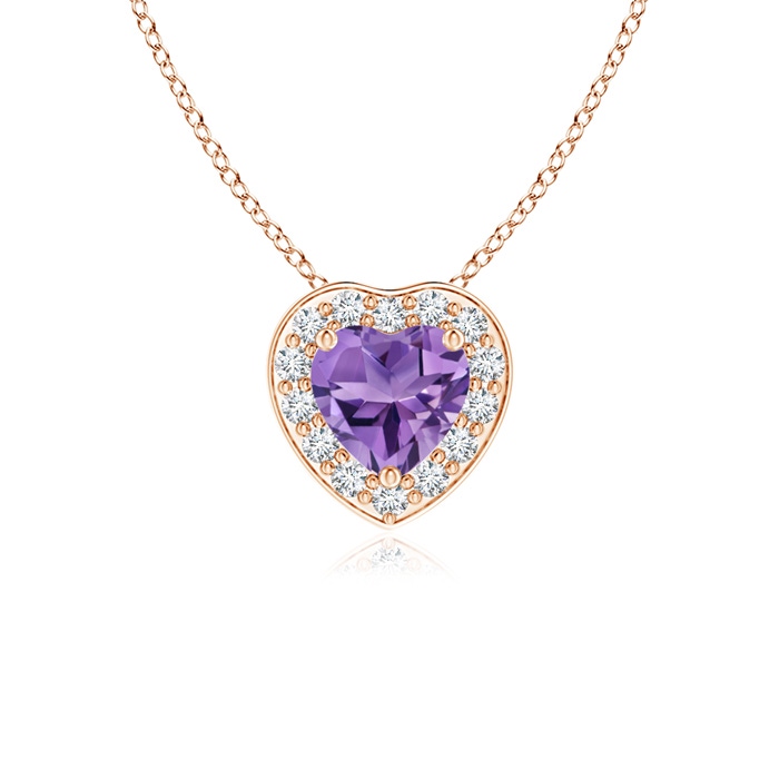 4mm AA Heart-Shaped Amethyst Pendant with Diamond Halo in Rose Gold 