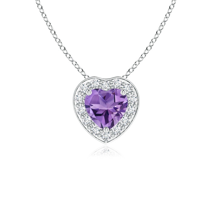4mm AA Heart-Shaped Amethyst Pendant with Diamond Halo in White Gold 