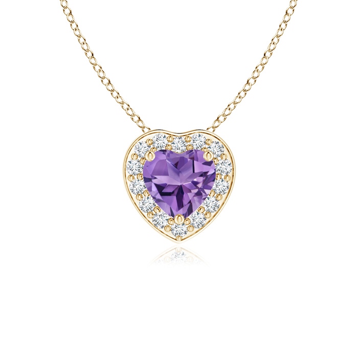 4mm AA Heart-Shaped Amethyst Pendant with Diamond Halo in Yellow Gold 