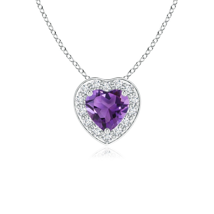 4mm AAA Heart-Shaped Amethyst Pendant with Diamond Halo in P950 Platinum 
