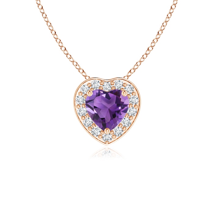 4mm AAA Heart-Shaped Amethyst Pendant with Diamond Halo in Rose Gold