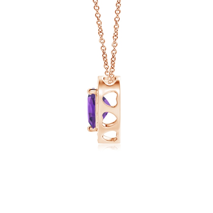 4mm AAA Heart-Shaped Amethyst Pendant with Diamond Halo in Rose Gold product image