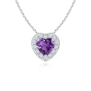 4mm AAA Heart-Shaped Amethyst Pendant with Diamond Halo in White Gold