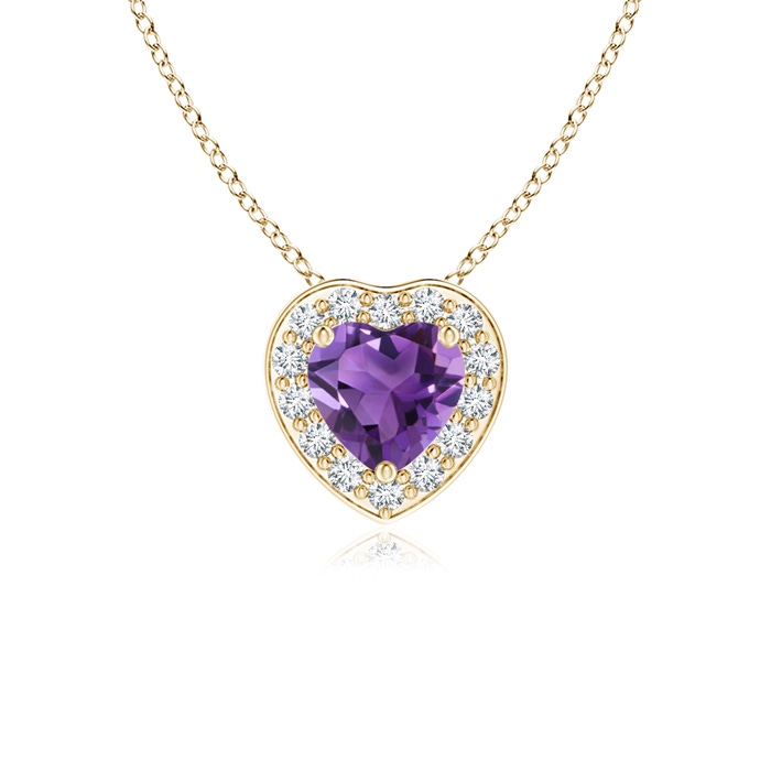 4mm AAA Heart-Shaped Amethyst Pendant with Diamond Halo in Yellow Gold 