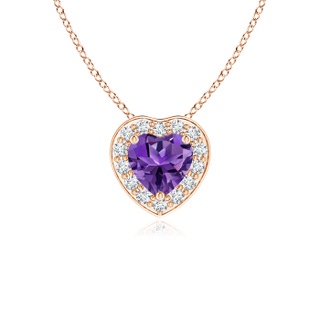 4mm AAAA Heart-Shaped Amethyst Pendant with Diamond Halo in 10K Rose Gold