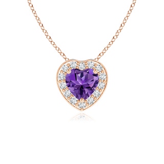 4mm AAAA Heart-Shaped Amethyst Pendant with Diamond Halo in 9K Rose Gold