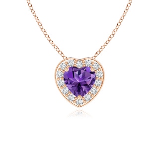 4mm AAAA Heart-Shaped Amethyst Pendant with Diamond Halo in Rose Gold