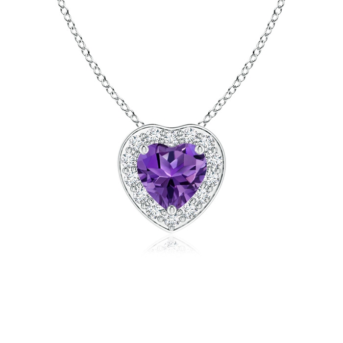 4mm AAAA Heart-Shaped Amethyst Pendant with Diamond Halo in White Gold