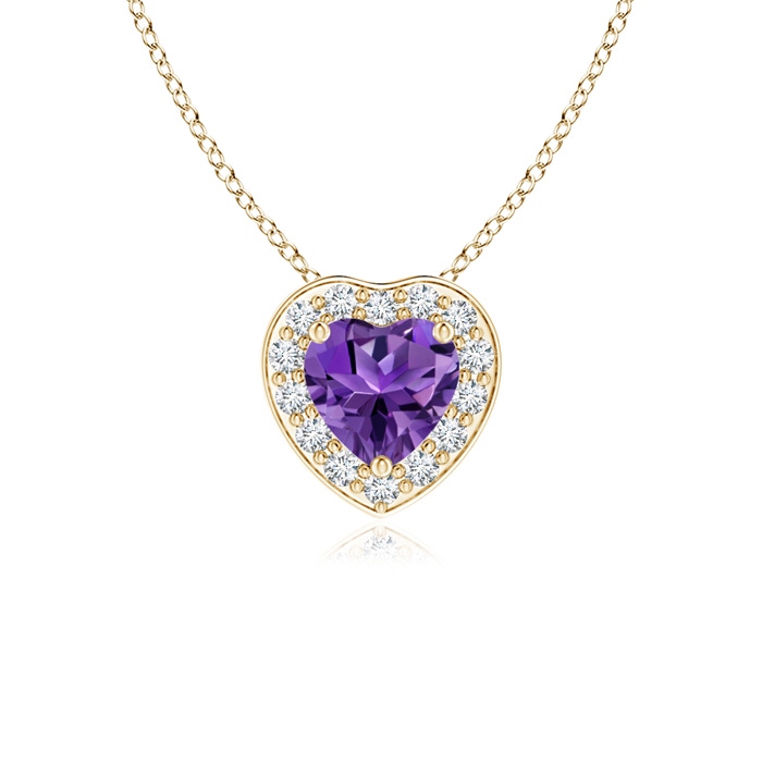 4mm AAAA Heart-Shaped Amethyst Pendant with Diamond Halo in Yellow Gold