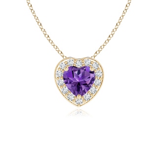 4mm AAAA Heart-Shaped Amethyst Pendant with Diamond Halo in Yellow Gold