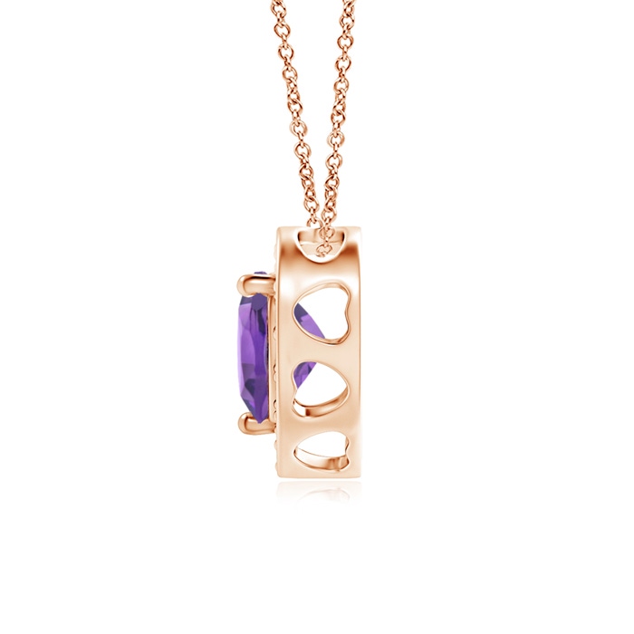5mm AA Heart-Shaped Amethyst Pendant with Diamond Halo in Rose Gold product image