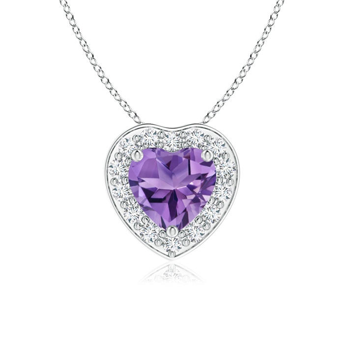 5mm AA Heart-Shaped Amethyst Pendant with Diamond Halo in White Gold 