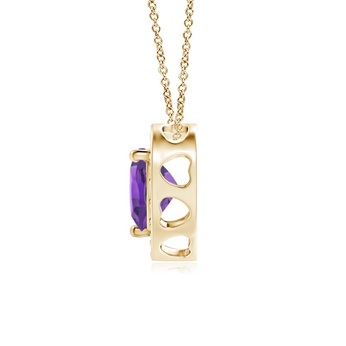 5mm AAA Heart-Shaped Amethyst Pendant with Diamond Halo in Yellow Gold product image