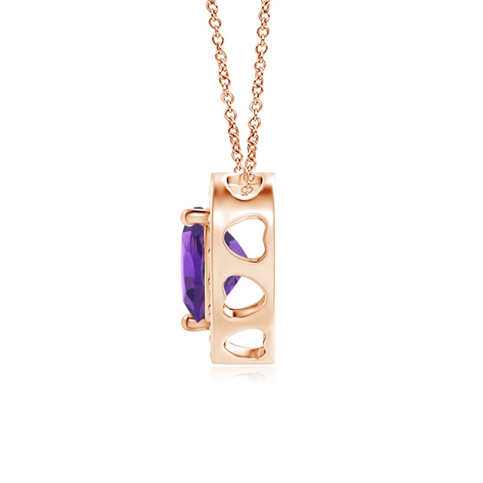 5mm AAAA Heart-Shaped Amethyst Pendant with Diamond Halo in Rose Gold product image