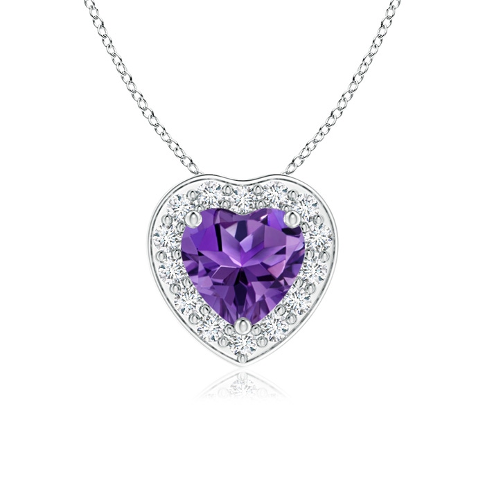 5mm AAAA Heart-Shaped Amethyst Pendant with Diamond Halo in White Gold 