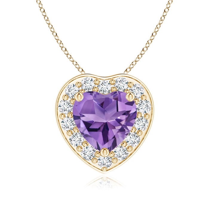 6mm AA Heart-Shaped Amethyst Pendant with Diamond Halo in Yellow Gold 