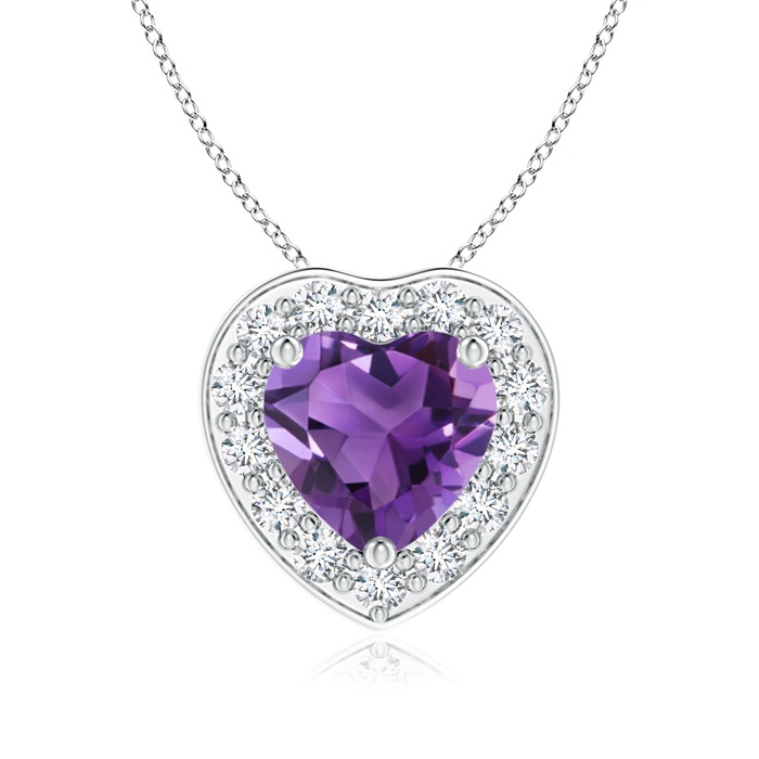 6mm AAA Heart-Shaped Amethyst Pendant with Diamond Halo in White Gold 