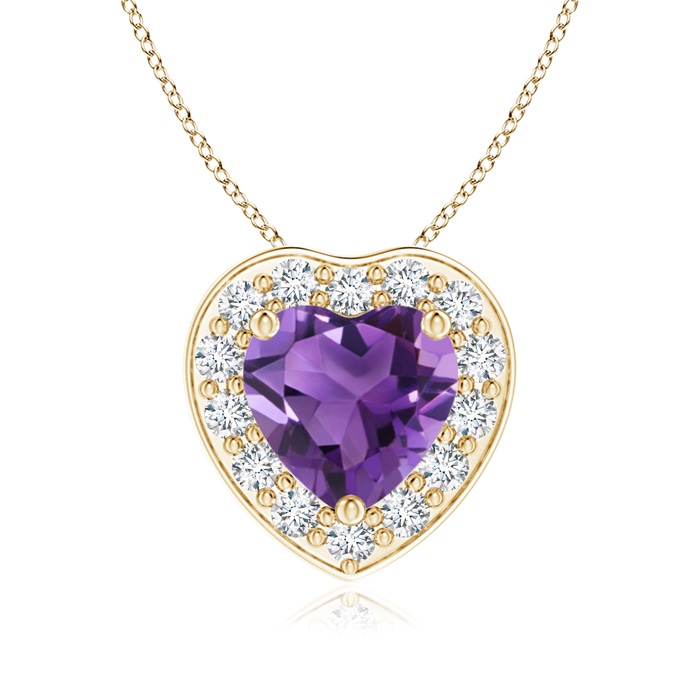 6mm AAA Heart-Shaped Amethyst Pendant with Diamond Halo in Yellow Gold 