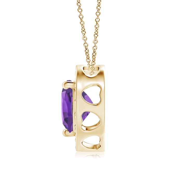 6mm AAA Heart-Shaped Amethyst Pendant with Diamond Halo in Yellow Gold product image