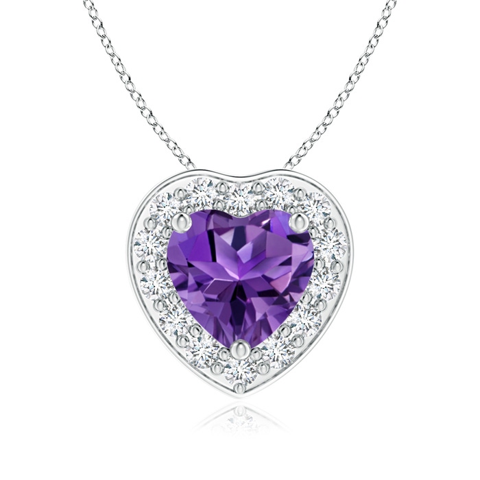 6mm AAAA Heart-Shaped Amethyst Pendant with Diamond Halo in White Gold 