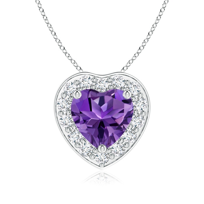 6mm AAAA Heart-Shaped Amethyst Pendant with Diamond Halo in White Gold