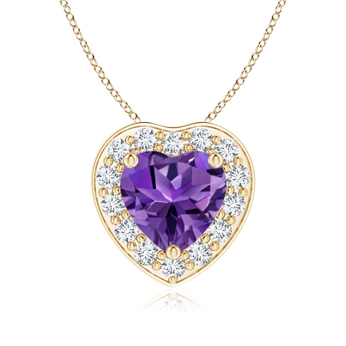 6mm AAAA Heart-Shaped Amethyst Pendant with Diamond Halo in Yellow Gold