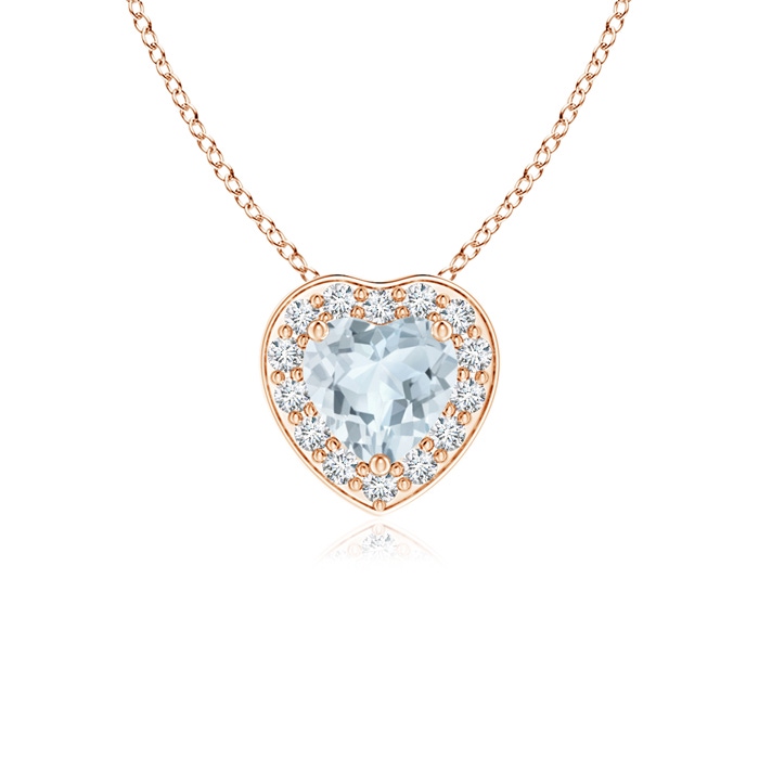 4mm A Heart-Shaped Aquamarine Pendant with Diamond Halo in Rose Gold 