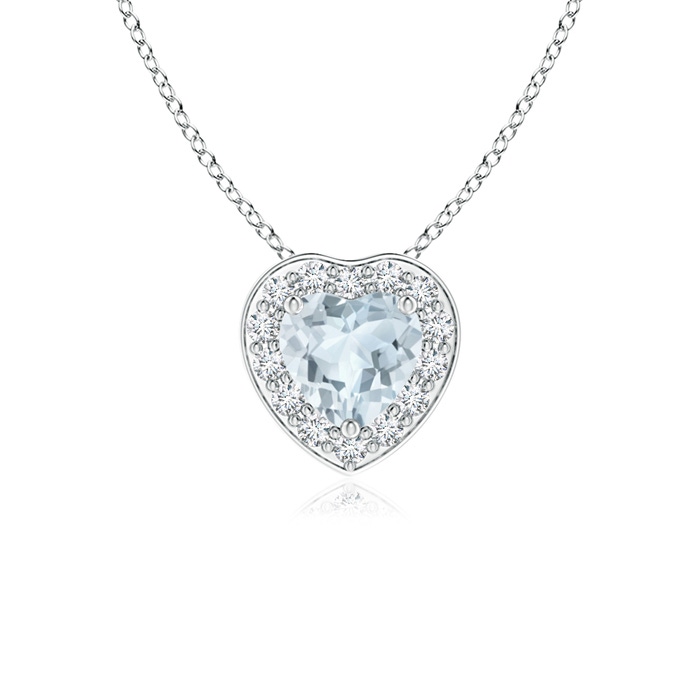 4mm A Heart-Shaped Aquamarine Pendant with Diamond Halo in White Gold 