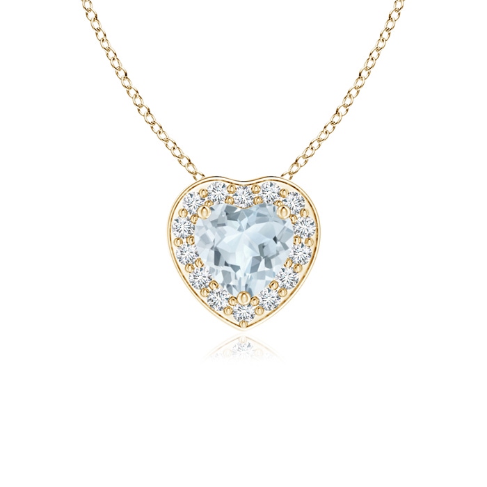 4mm A Heart-Shaped Aquamarine Pendant with Diamond Halo in Yellow Gold 