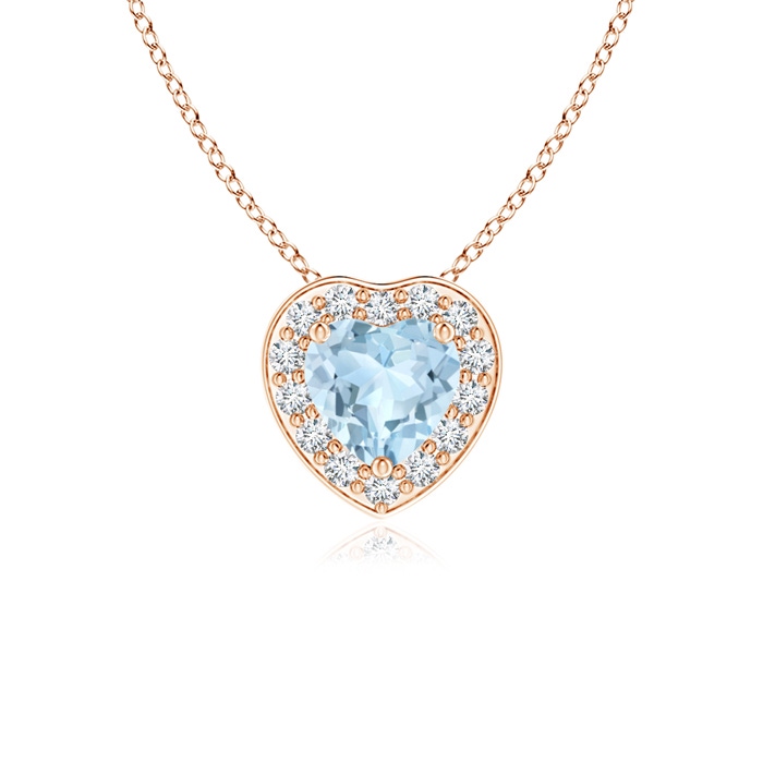 4mm AA Heart-Shaped Aquamarine Pendant with Diamond Halo in Rose Gold 