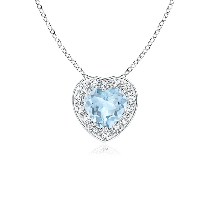4mm AA Heart-Shaped Aquamarine Pendant with Diamond Halo in White Gold 