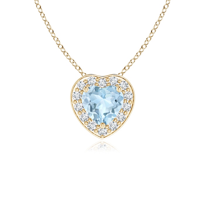 4mm AA Heart-Shaped Aquamarine Pendant with Diamond Halo in Yellow Gold 