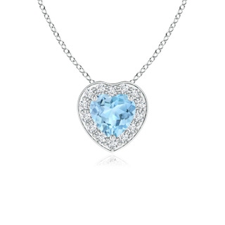 4mm AAA Heart-Shaped Aquamarine Pendant with Diamond Halo in White Gold