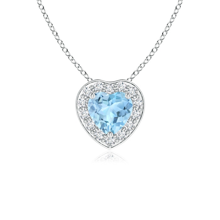 4mm AAA Heart-Shaped Aquamarine Pendant with Diamond Halo in White Gold 