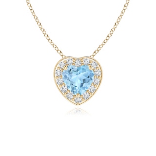 4mm AAA Heart-Shaped Aquamarine Pendant with Diamond Halo in Yellow Gold