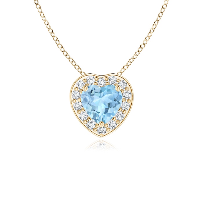 4mm AAA Heart-Shaped Aquamarine Pendant with Diamond Halo in Yellow Gold 
