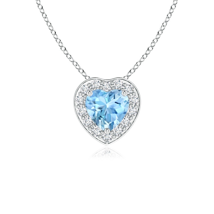 4mm AAAA Heart-Shaped Aquamarine Pendant with Diamond Halo in White Gold 