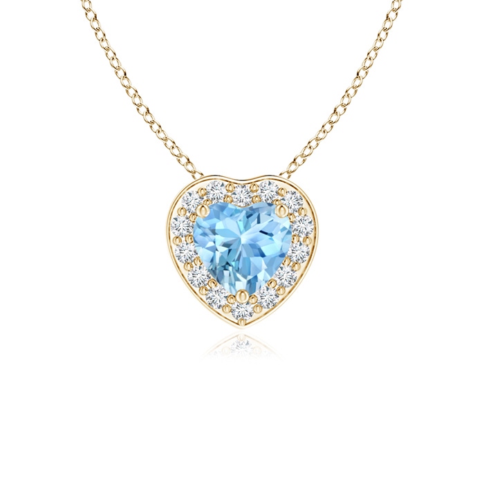 4mm AAAA Heart-Shaped Aquamarine Pendant with Diamond Halo in Yellow Gold 