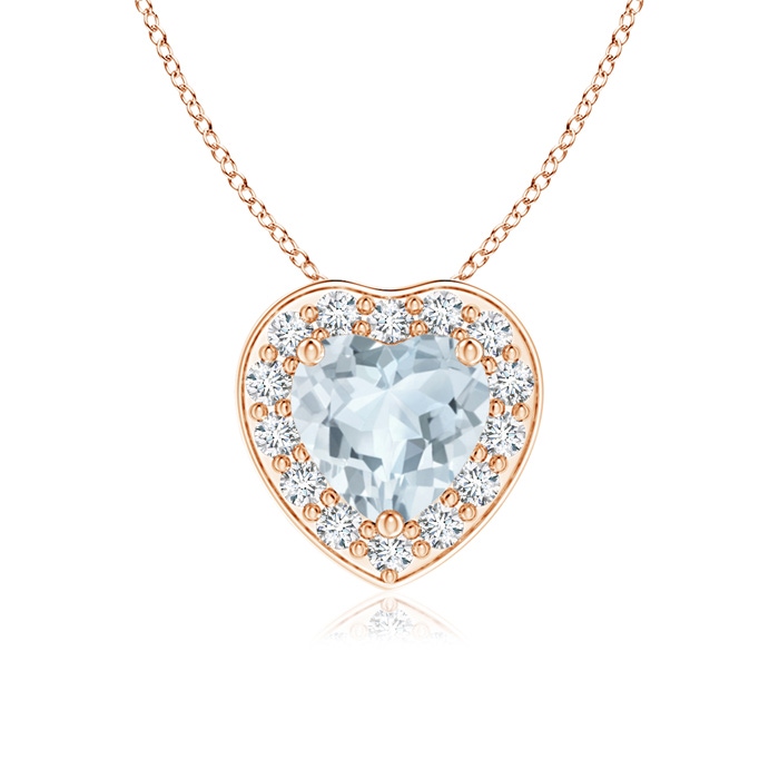 5mm A Heart-Shaped Aquamarine Pendant with Diamond Halo in Rose Gold 