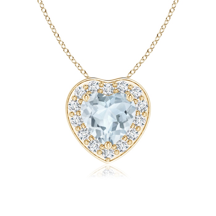 5mm A Heart-Shaped Aquamarine Pendant with Diamond Halo in Yellow Gold 