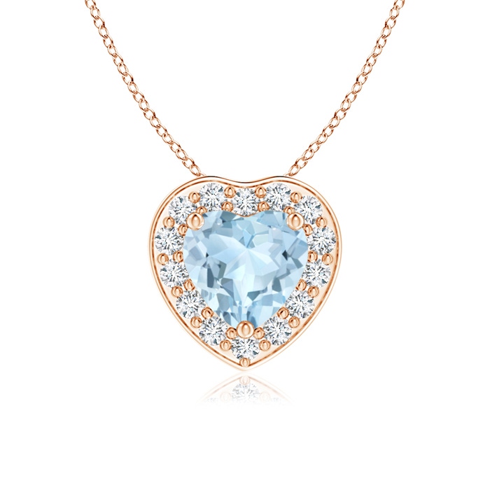 5mm AA Heart-Shaped Aquamarine Pendant with Diamond Halo in Rose Gold 