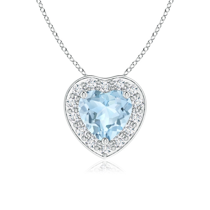 5mm AA Heart-Shaped Aquamarine Pendant with Diamond Halo in White Gold 