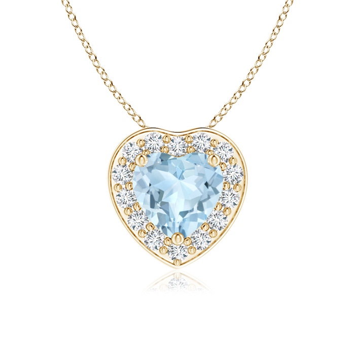 5mm AA Heart-Shaped Aquamarine Pendant with Diamond Halo in Yellow Gold 