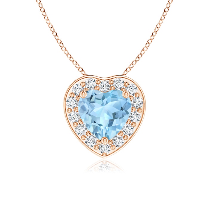 5mm AAA Heart-Shaped Aquamarine Pendant with Diamond Halo in Rose Gold 