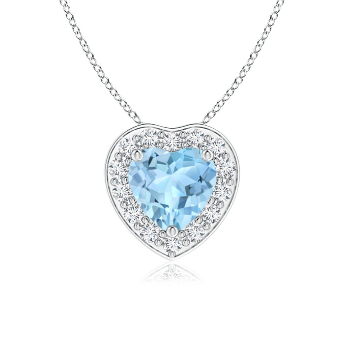 5mm AAA Heart-Shaped Aquamarine Pendant with Diamond Halo in White Gold 