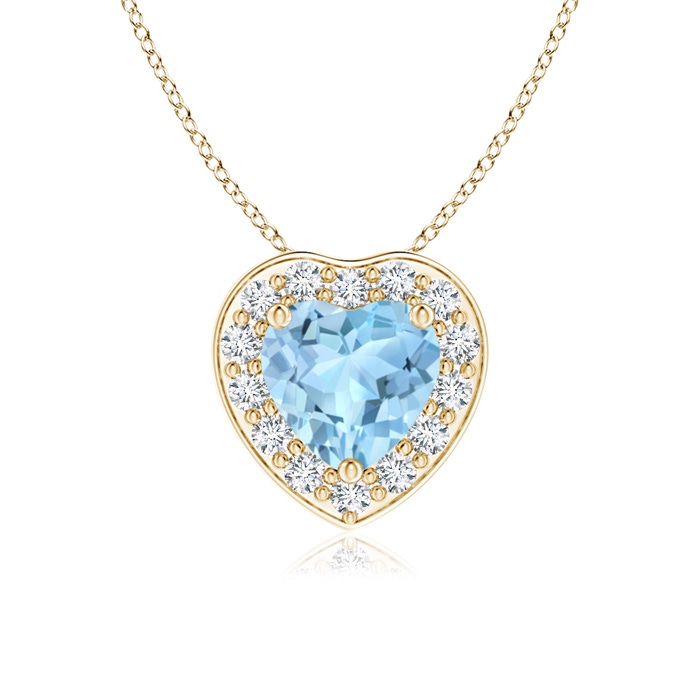 5mm AAA Heart-Shaped Aquamarine Pendant with Diamond Halo in Yellow Gold 