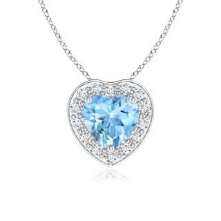 5mm AAAA Heart-Shaped Aquamarine Pendant with Diamond Halo in White Gold