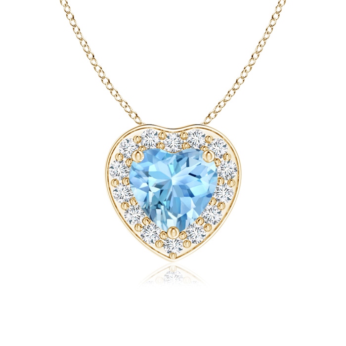 5mm AAAA Heart-Shaped Aquamarine Pendant with Diamond Halo in Yellow Gold 