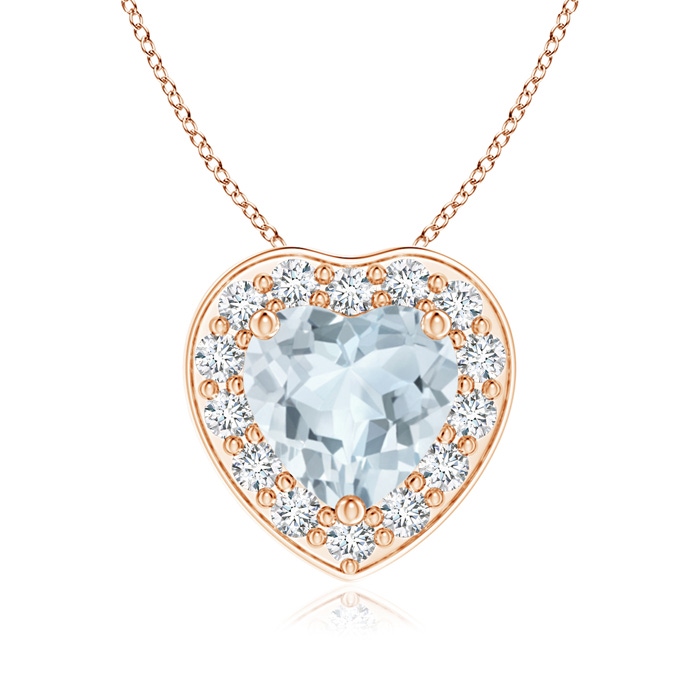 6mm A Heart-Shaped Aquamarine Pendant with Diamond Halo in Rose Gold 